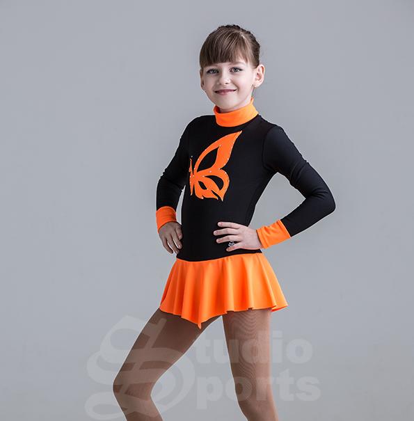 Термо платье "Каприз" с аппликацией черно-оранжевое